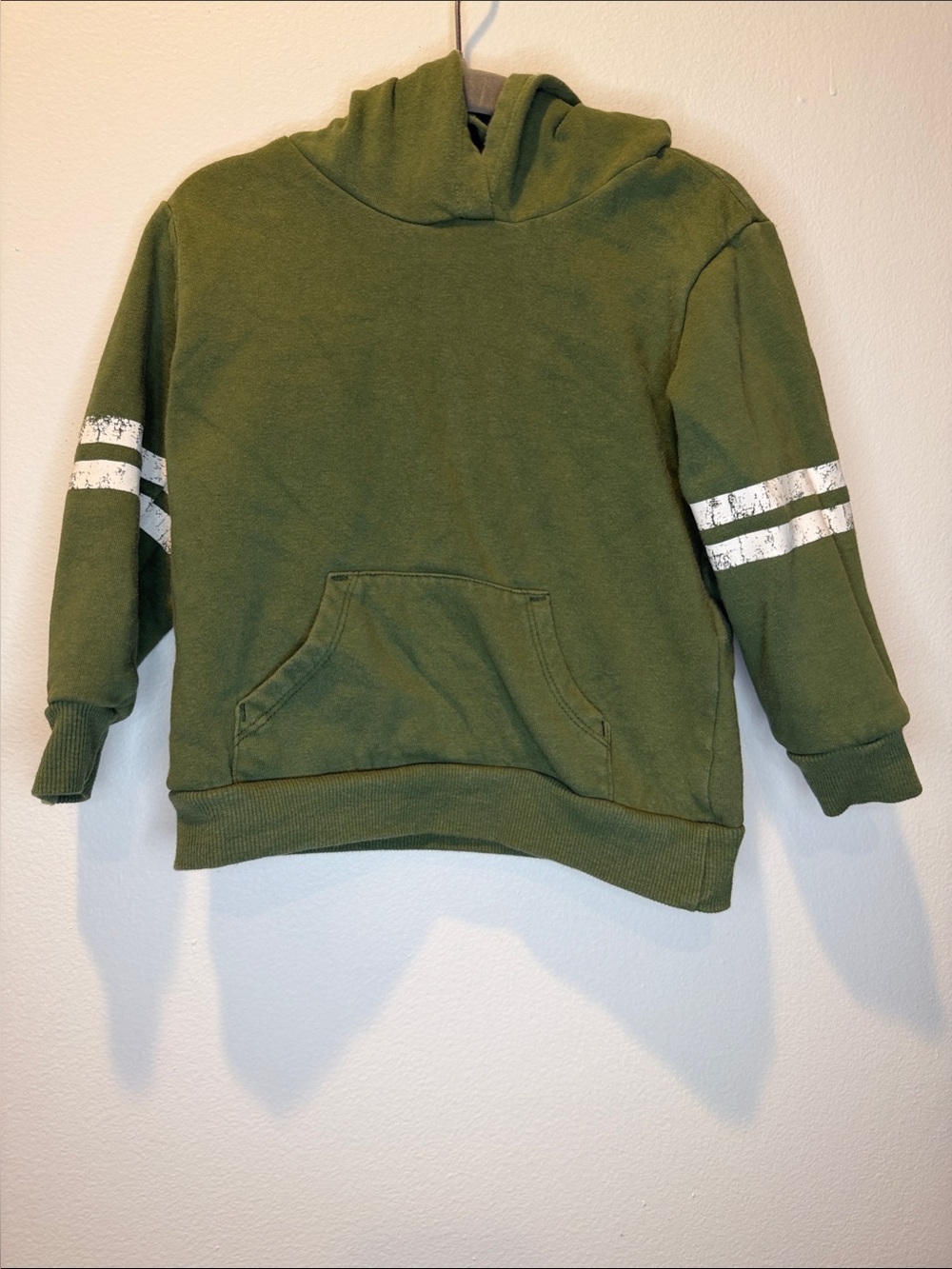 Little Me Olive Green Hoodie with White Stripe Sleeves